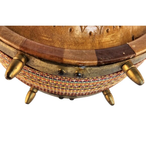 Handcrafted Wooden Water Canteen Decanter Flask Brass Feet Folk Art Barware Deco - Picture 7 of 12